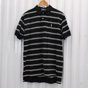 Polo Ralph Lauren Mens Black White Striped Short Sleeve Polo Shirt Size L